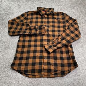 Guess Flannel Shirt Mens Large Brown Black Plaid Cotton Casual Cotton Casual Top